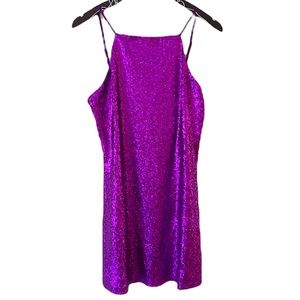 Lulu’s High Neck Adjustable Spagetti Strap Sequin Mini Dress Size Large | Purple